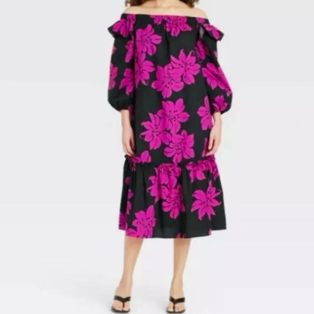 NWT Who What Wear Hibiscus Cotton Midi Dress